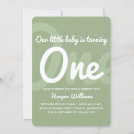 Typografie Sage One Baby Einladung zum 1. Geburtst