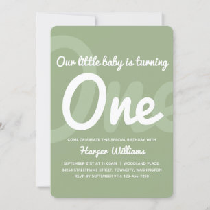Typografie Sage One Baby Einladung zum 1. Geburtst