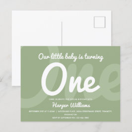 Typografie Sage One Baby Erstgeburt Einladungspostkarte