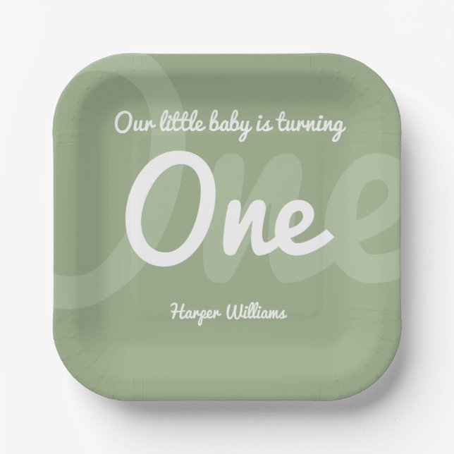 Typografie Sage One Baby Erstgeburt Pappteller (Vorderseite)