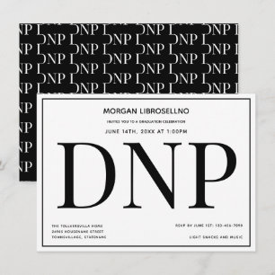 Typografie-Schwarz-weiße DNP-Graduierungspartei Einladung