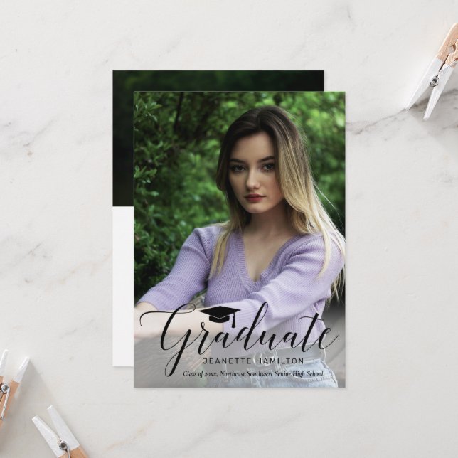 Typografie Script Abschluss vor/zurück Foto Einladung (Vorderseite/Rückseite Beispiel)