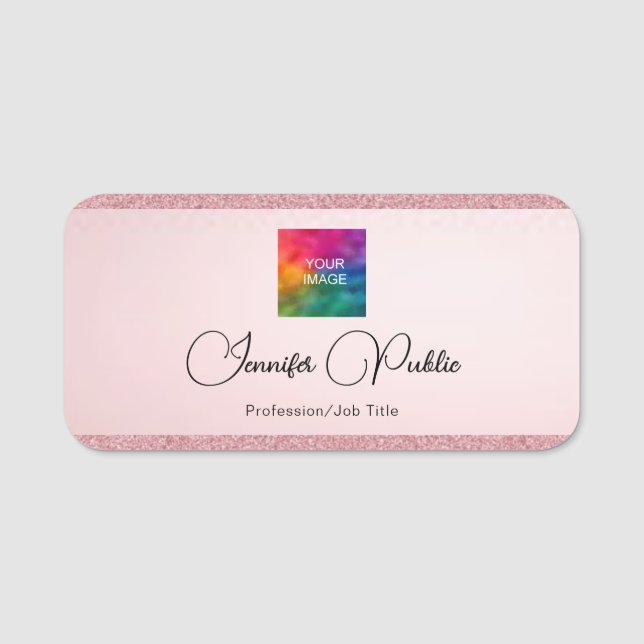 Typografie Script Rose Gold Glitzer Look Template Namensschild (Vorderseite)