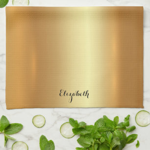 Typografie Skript Name Elegant Schwarz und Gold Geschirrtuch