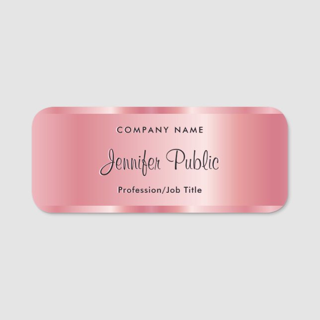 Typografie Skriptvorlage Elegante Rose Gold Namensschild (Vorderseite)
