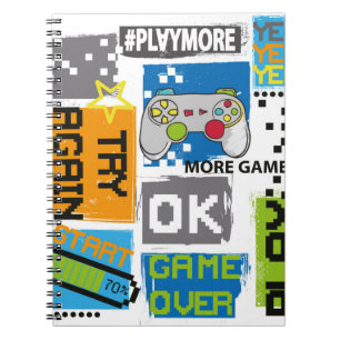 Typografie Spiel Pixel Druck. Game-Abbildung. Boje Notizblock