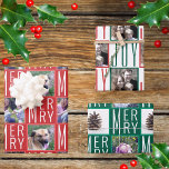 Typografie Square Fotos Traditionelle Farben Geschenkpapier Set<br><div class="desc">Erstellen Sie Ihr eigenes Sortiment an individuellen Packpapier-Bogen-Blättern mit bis zu 5 Fotos im quadratischen Format und einem typografischen Schachbrettmuster-Design in einer traditionellen Weihnachtsfarbenpalette aus Rot, Grüntöne und Weiß. Blatt eins hat eine Vorlage für bis zu zwei Ihrer Lieblings-Fotos in einem weichen Korallenrot Set auf einem Hintergrund von tiefrot und...</div>