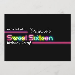 Typografie SÜßE 16 Neon-Glow-Tanzparty-Einladung Einladung