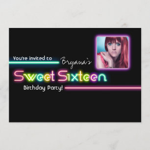 Typografie SWEET 16 Neon Glow PHOTO-Party-Einladun Einladung