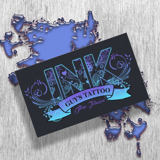 Typografie Tattoo Artist Lavender/Aqua ID815 Visitenkarte (Von Creator hochgeladen)