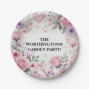 Typografie Text Blumenherzen romantische Aquarellf Pappteller