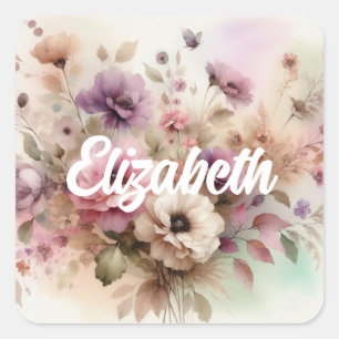 Typografie Text Herbstblätter und Blumen Wasserfar Quadratischer Aufkleber