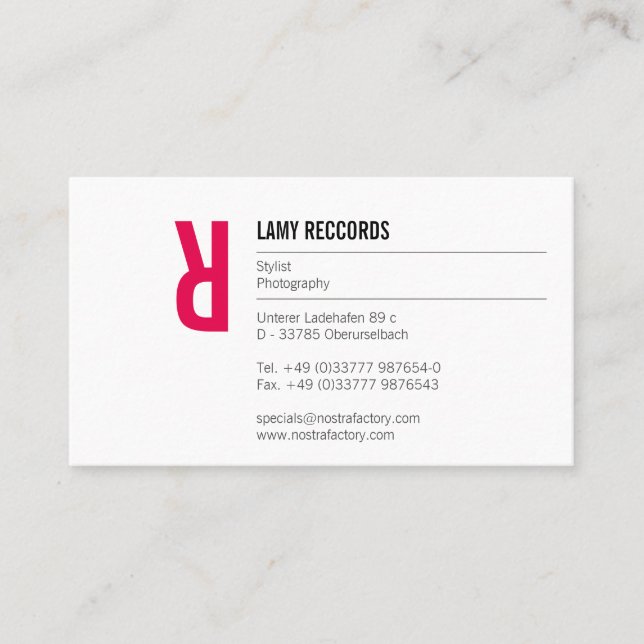 Typografie und Farbe Visitenkarte (Vorderseite)