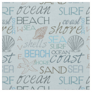 Typografie und Muscheln des Meeres und des Surfs Stoff