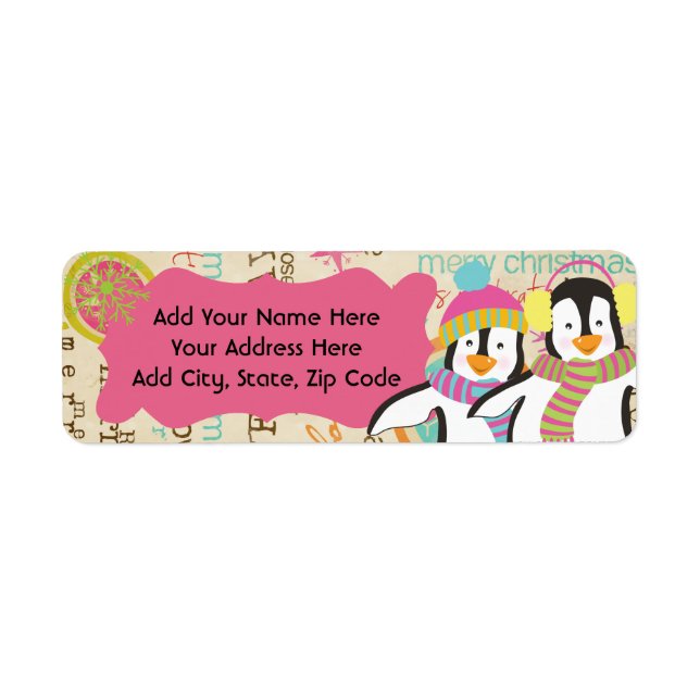 Typografie und Pinguine, weiße Adressenmarken (Vorne)