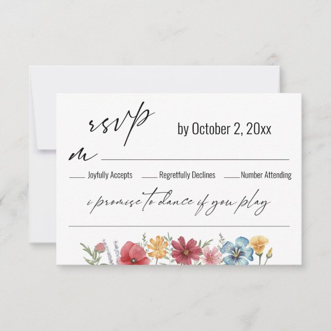 Typografie Watercolor Wildblume Song Request RSVP Karte (Vorderseite)