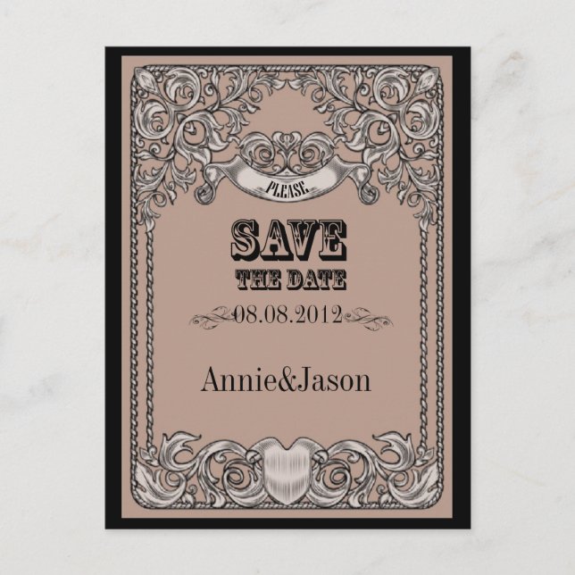 Typografie Western Land Hochzeit Save the Date Ankündigungspostkarte (Vorderseite)