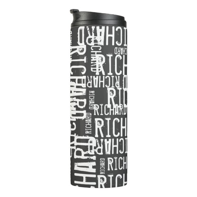 Typografie (Wiederholname) Schwarz Thermosbecher (Nach rechts gedreht)