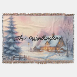 Typografie Winterlandschaft Hütte Wasserfarbe Decke