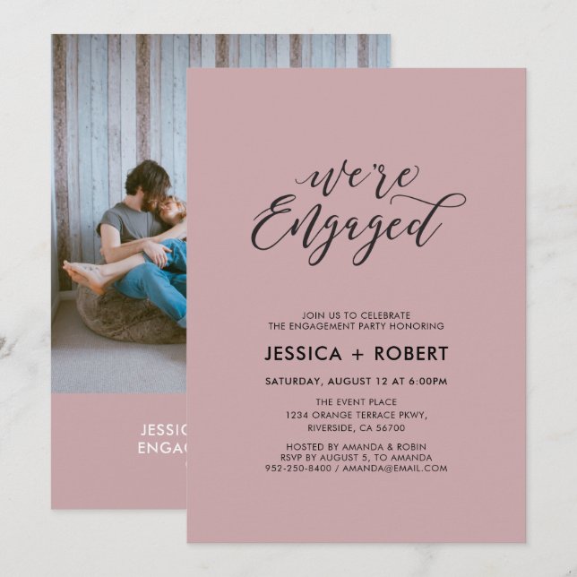 Typografie "Wir sind Verlobt" Foto Engagement Part Einladung (Vorne/Hinten)