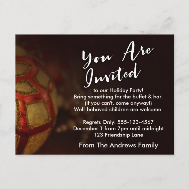Typografie "You Are Inved" mit Red & Gold Foto Einladungspostkarte (Vorderseite)