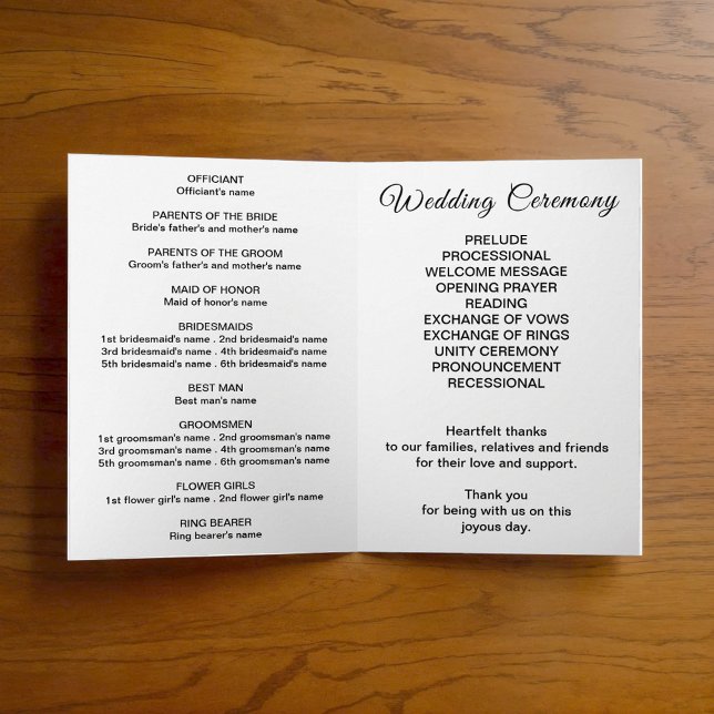 Typografiebasiertes schwarz-weißes Hochzeitsprogra Programm (Von Creator hochgeladen)