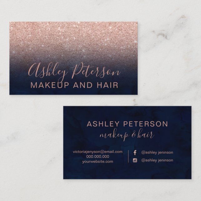 Typografiemarine-Rosen-GoldGlitter des Makes-up Visitenkarte (Vorne/Hinten)