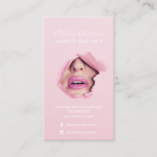 Typografierosa-LippenFoto des Makes-up elegantes Visitenkarte (Vorderseite)