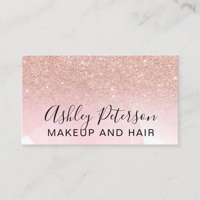 Typografierosa-Rosen-GoldGlitter des Makes-up Visitenkarte (Vorderseite)