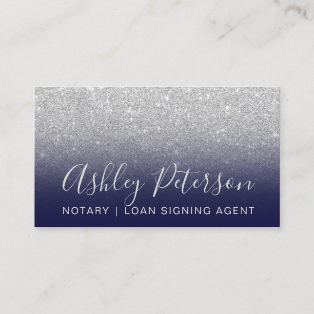 Typografiesilber-Glitter-Marineblau des Notars Visitenkarte (Vorderseite)