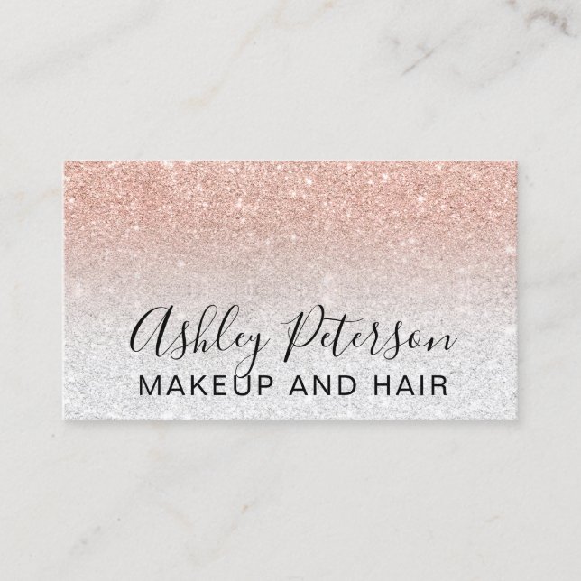 Typografiesilber-Rosen-GoldGlitter des Makes-up Visitenkarte (Vorderseite)