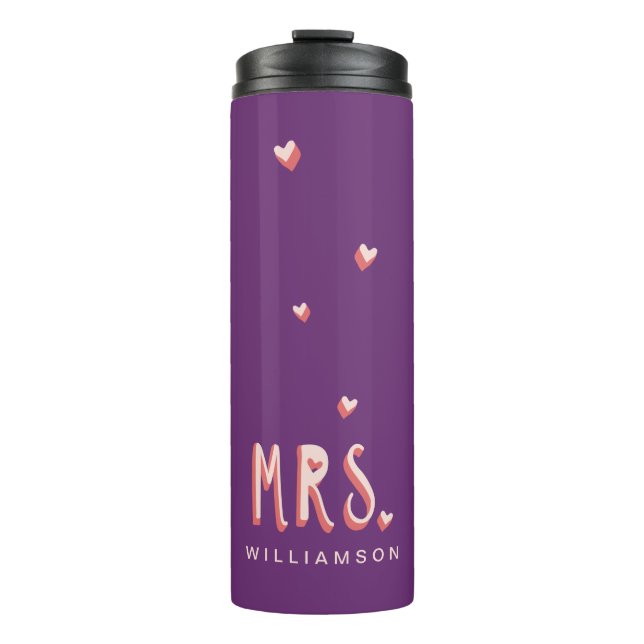 Typografin Lila & Pink Trendy Girly Hearts Thermosbecher (Vorderseite)
