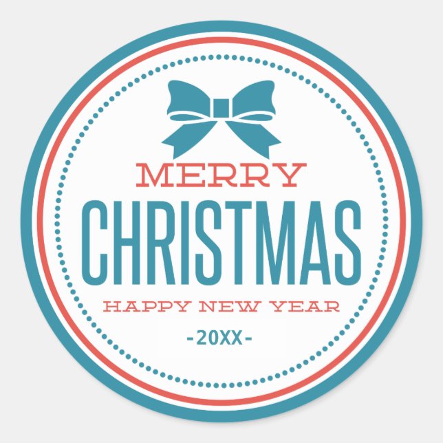 Typografisch frohe Weihnachtsfeier im neuen Jahr Runder Aufkleber (Vorderseite)