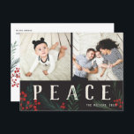 Typografische Botanicals 2 Foto Frieden Feiertagspostkarte<br><div class="desc">Postkarte. Diese neue Ferienkartenkollektion ist in jeder Hinsicht individuell anpassbar und mit unseren handbemalten Winterbeeren und Blattwerk ausgestattet. Kühne moderne Grüße, die zwischen dem Kunstwerk verwoben sind, bilden eine skurrile typografische Aussage, die sich herausstellt. Diese Auflistung enthält mehrere Foto- und Collage-Optionen, um Ihren Foto-Einstellungen anzupassen. Die Rückseite der Karte ist...</div>