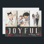 Typografische Botanicals 3 Foto Collage Freudenvol Feiertagskarte<br><div class="desc">Diese neue Ferienkartenkollektion ist in jeder Hinsicht individuell anpassbar und mit unseren handbemalten Winterbeeren und Blattwerk ausgestattet. Kühne moderne Grüße, die zwischen dem Kunstwerk verwoben sind, bilden eine skurrile typografische Aussage, die sich herausstellt. Diese Auflistung enthält mehrere Foto- und Collage-Optionen, um Ihren Foto-Einstellungen anzupassen. Die Rückseite der Karte ist mit...</div>