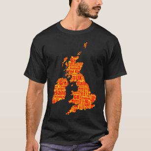 Typografische Britische Inseln - Bernstein und Rot T-Shirt
