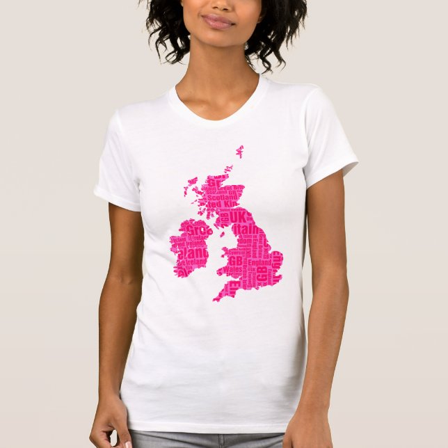 Typografische Britische Inseln - Pink-Schatten T-Shirt (Vorderseite)