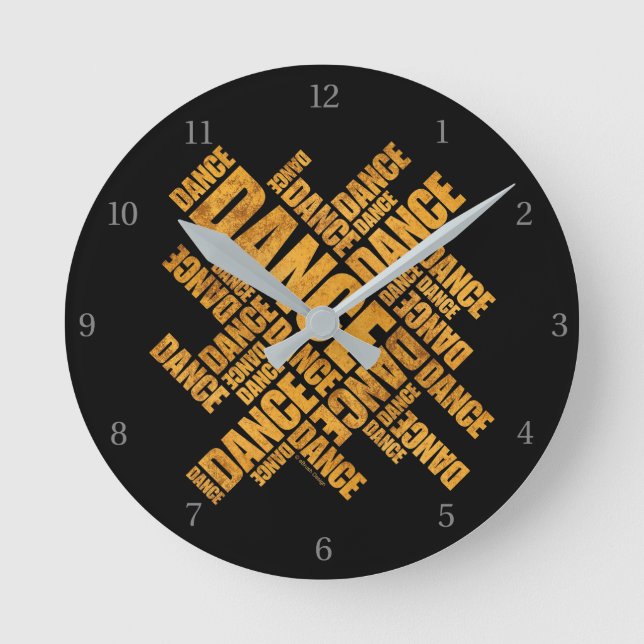 Typografische Dance Round Clock Runde Wanduhr (Vorderseite)
