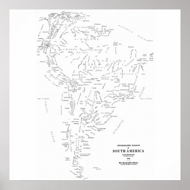 Typografische Karte Südamerikas Poster (Vorne)