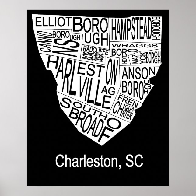 Typografische Karte von Charleston Poster (Vorne)