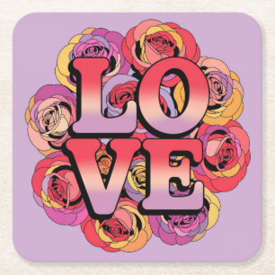Typografische Psychedelische LIEBE Rose Untersetze Rechteckiger Pappuntersetzer