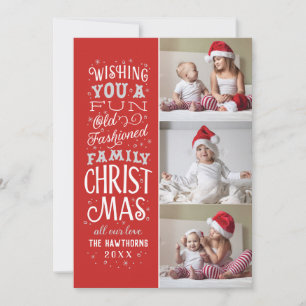 Typografische Weihnachtskarte Drei Foto Feiertagskarte