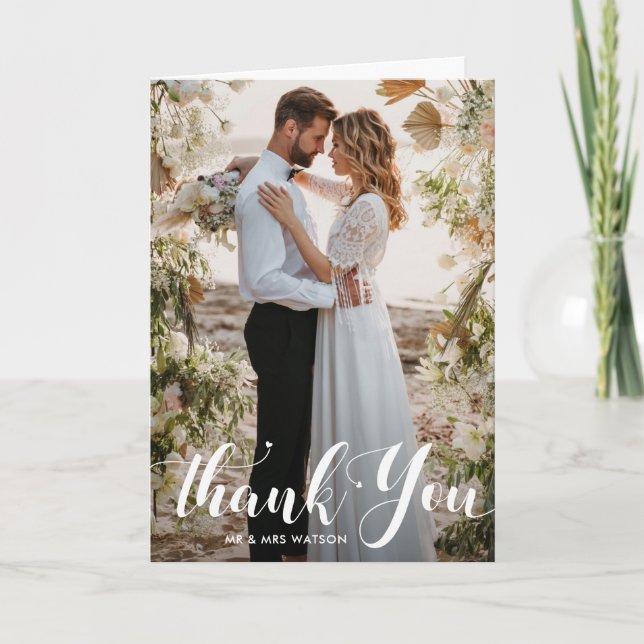 typografische weiße Hochzeit danke Karte (Vorderseite)