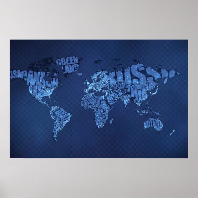 Typografische Weltkarte (Nacht) Poster (Vorne)