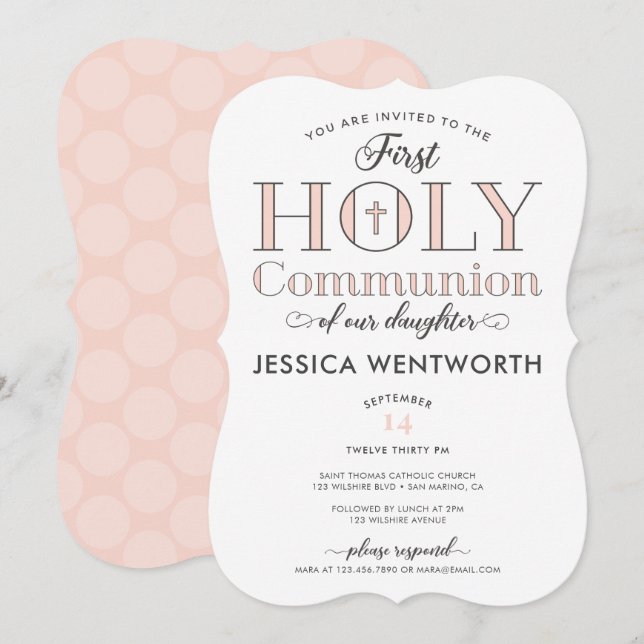Typografischer Erste Heilige Kommune Tochter Einladung (Vorne/Hinten)