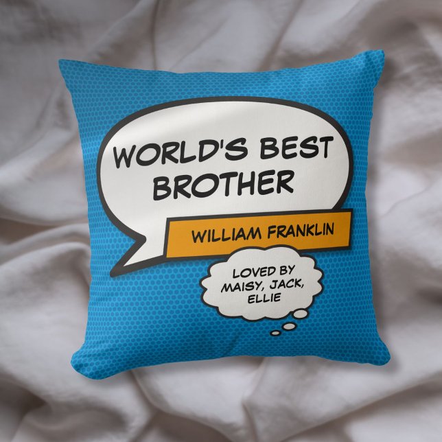 Typografisches Blau des besten Comic für Brüder Kissen (World's Best Brother Fun Comic Typographic Blue Throw Pillow)