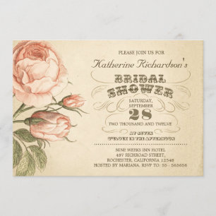 typografisches Brautparty der Vintagen rosa Rose Einladung