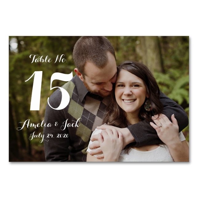 Typografisches Foto Hochzeitkarte Tischnummer (Rückseite)