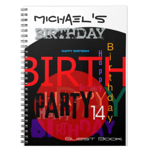 Typografisches Happy 14. Geburtstagsparty Gästebuc Notizblock