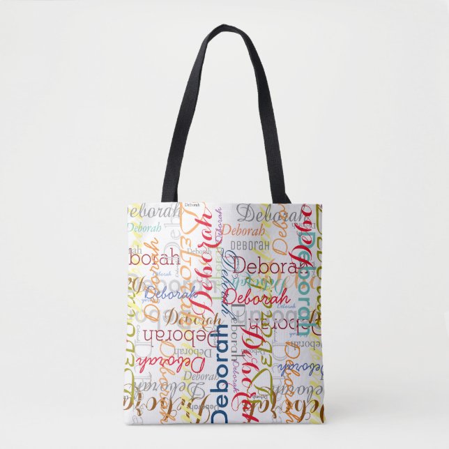 typografisches Muster bunter Namen auf weiß Tasche (Vorderseite)